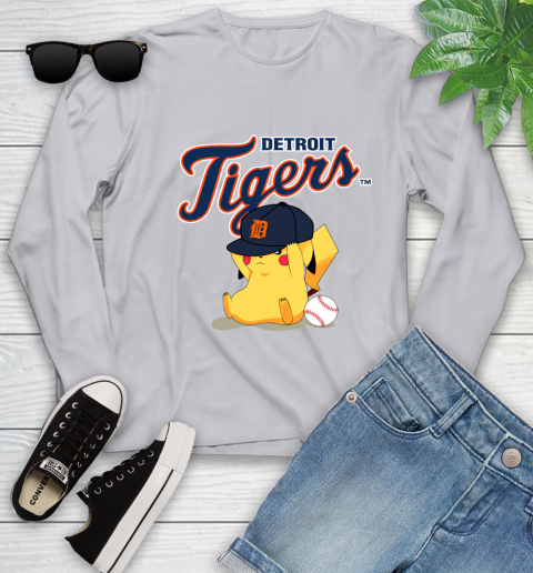 MLB Pikachu Baseball Sports Detroit Tigers Youth Long Sleeve 5