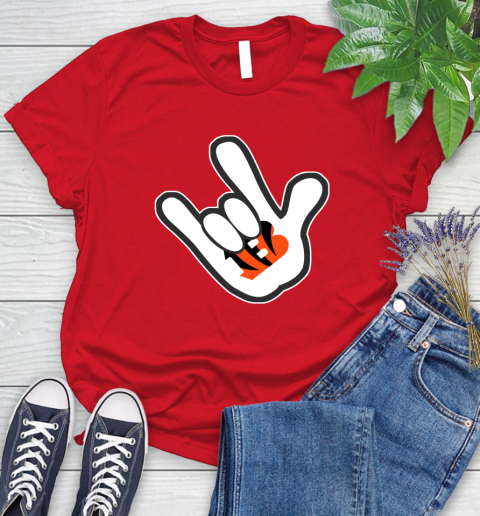 Cincinnati Bengals NFL Football Mickey Rock Hand Disney Women's T-Shirt 9