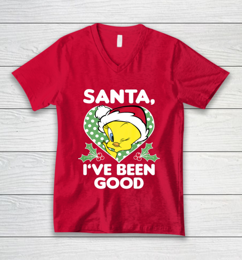 Looney Tunes Christmas Tweety Bird Santa I ve Been Good V-Neck T-Shirt 6