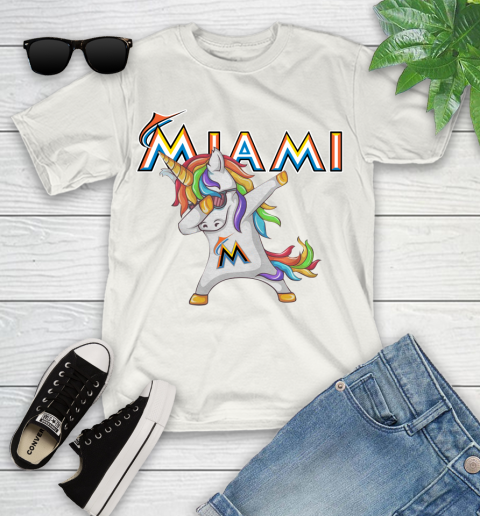 Miami Marlins MLB Baseball Funny Unicorn Dabbing Sports Youth T-Shirt