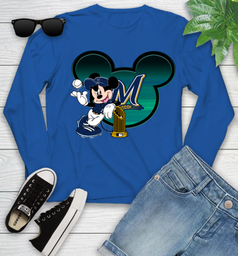 MLB Milwaukee Brewers The Commissioner's Trophy Mickey Mouse Disney Youth Long Sleeve 9