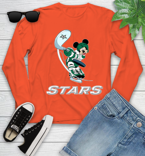 NHL Hockey Dallas Stars Cheerful Mickey Mouse Shirt Youth Long Sleeve 4