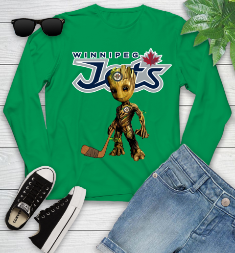 Winnipeg Jets NHL Hockey Groot Marvel Guardians Of The Galaxy Youth Long Sleeve 6