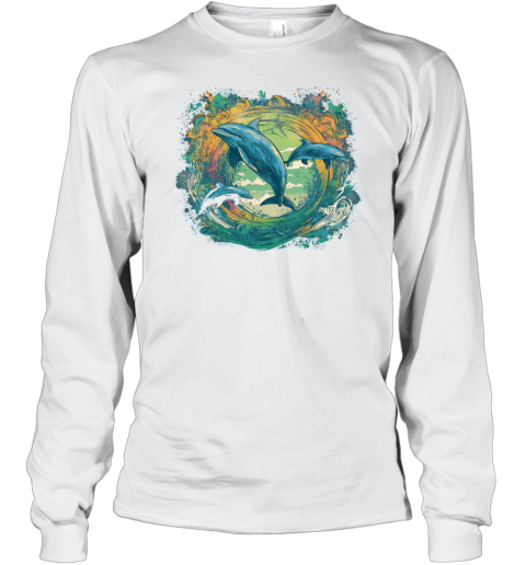 Dolphins Swim Summer Ocean Vibes Art Design Long Sleeve T-Shirt
