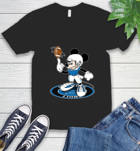 NFL Football Detroit Lions Cheerful Mickey Disney Shirt V-Neck T-Shirt