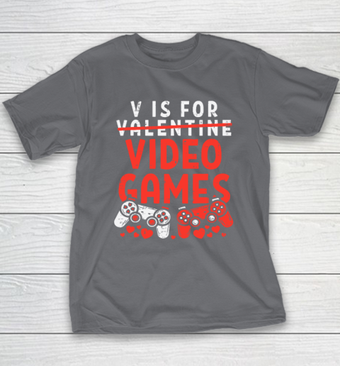 V Is For Video Games Funny Valentines Day Gamer Youth T-Shirt 5