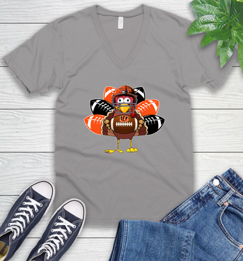 Cincinnati Bengals Turkey Thanksgiving Day V-Neck T-Shirt 4