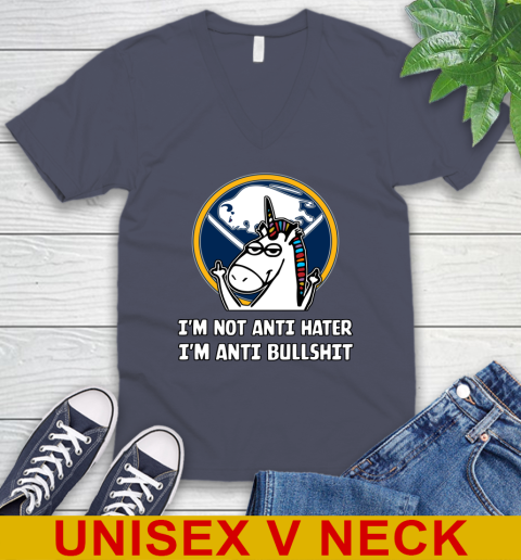 Buffalo Sabres NHL Hockey Unicorn I'm Not Anti Hater I'm Anti Bullshit V-Neck T-Shirt 8