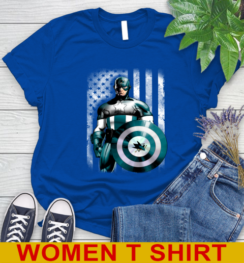 San Jose Sharks NHL Hockey Captain America Marvel Avengers American Flag Shirt Women's T-Shirt 10