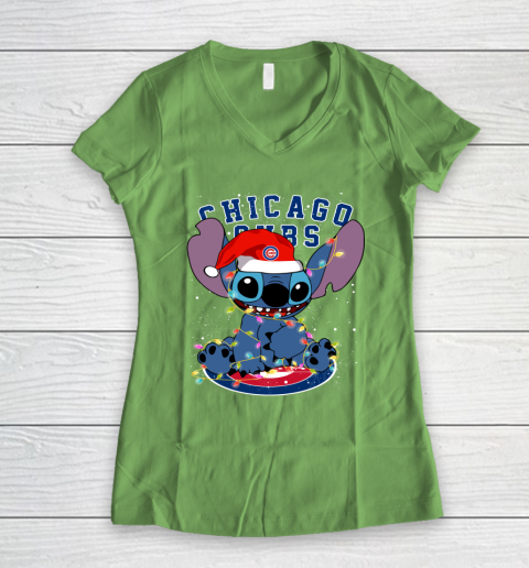 Chicago Cubs MLB noel stitch Baseball Christmas Women's V-Neck T-Shirt 5