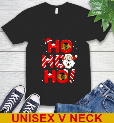 Chicago Blackhawks NHL Hockey Ho Ho Ho Santa Claus Merry Christmas Shirt V-Neck T-Shirt