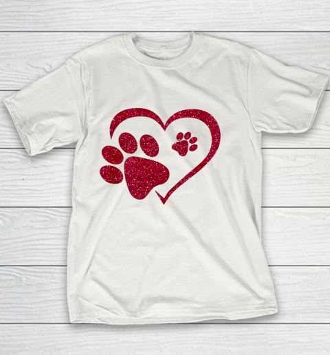 Paw Print Heart Dog Cat Owner Lover Girl Valentine Day Youth T-Shirt