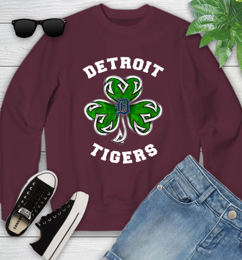 MLB Detroit Tigers Three Leaf Clover St Patrick's Day Baseball Sports Youth Sweatshirt 4