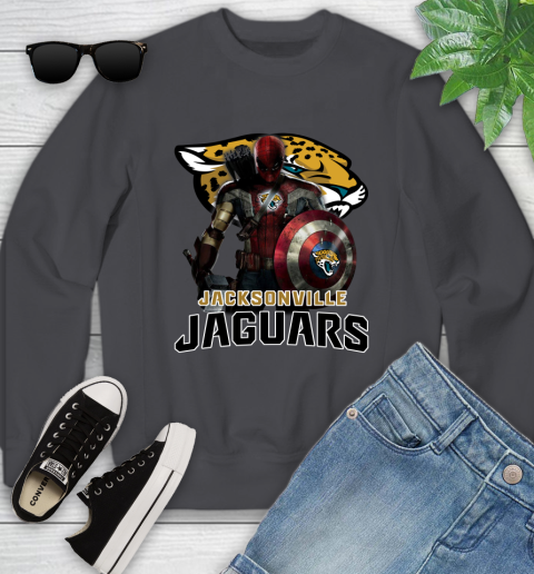 NFL Captain America Thor Spider Man Hawkeye Avengers Endgame Football Jacksonville Jaguars Youth Sweatshirt 6
