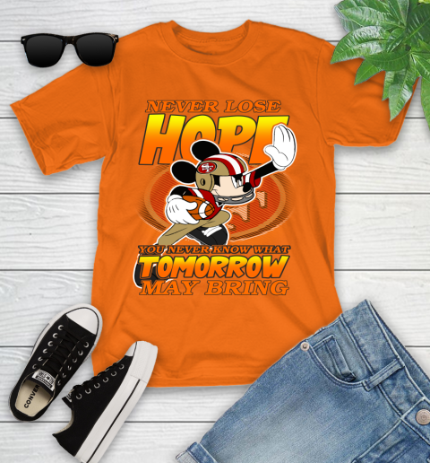 San Francisco 49ers NFL Football Mickey Disney Never Lose Hope Youth T-Shirt 9