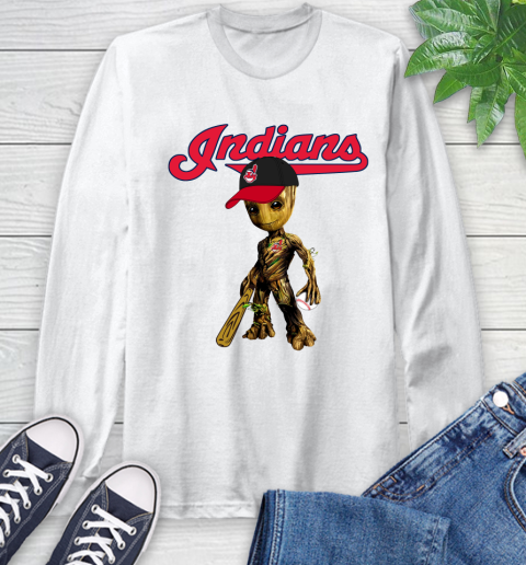 MLB Cleveland Indians Groot Guardians Of The Galaxy Baseball Long Sleeve T-Shirt