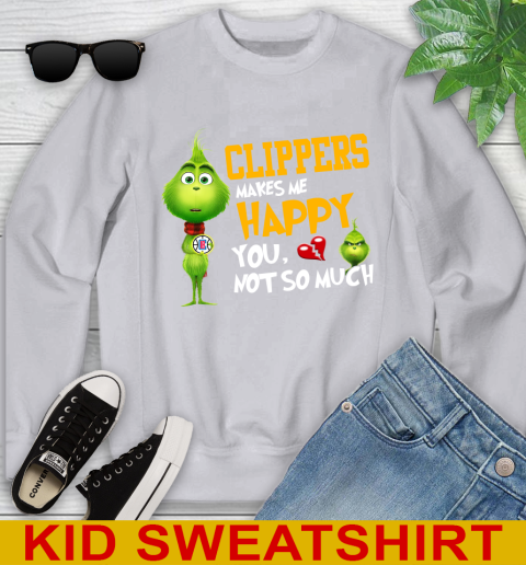 NBA Los Angeles Clippers Makes Me Happy You Not So Much Grinch Basketball Sports Youth Sweatshirt 3