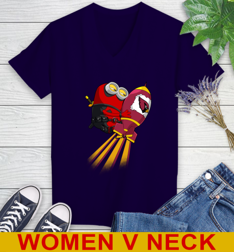 NFL Football Arizona Cardinals Deadpool Minion Marvel Shirt Women's V-Neck T-Shirt 3
