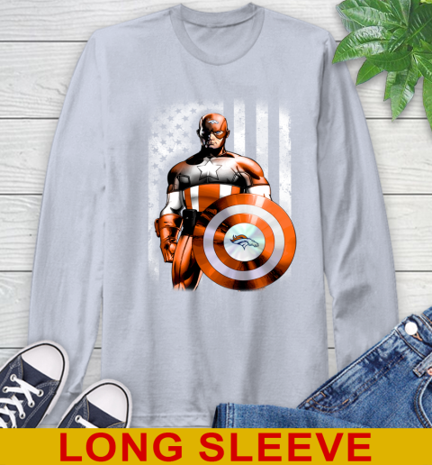 Denver Broncos NFL Football Captain America Marvel Avengers American Flag Shirt Long Sleeve T-Shirt 6