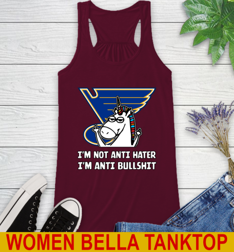 St.Louis Blues NHL Hockey Unicorn I'm Not Anti Hater I'm Anti Bullshit Racerback Tank 3