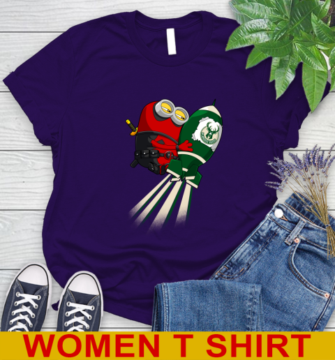 NBA Basketball Milwaukee Bucks Deadpool Minion Marvel Shirt Women's T-Shirt 4