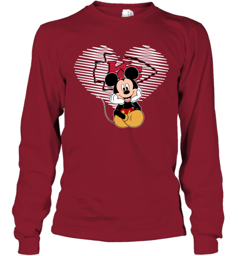 NFL Kansas City Chiefs The Heart Mickey Mouse Disney Football T Shirt qm5YAYk4GDR long sleeve tee 14 95 151514 front cardinal red
