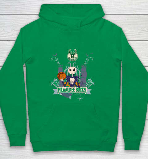 NBA Milwaukee Bucks Basketball Jack Skellington Halloween Youth Hoodie 4