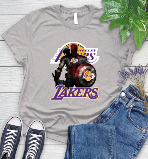 Los Angeles Lakers NBA Basketball Captain America Thor Spider Man Hawkeye Avengers Women's T-Shirt 10