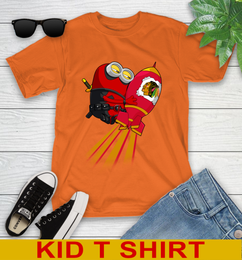 NHL Hockey Chicago Blackhawks Deadpool Minion Marvel Shirt Youth T-Shirt 8