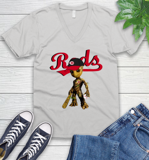 MLB Cincinnati Reds Groot Guardians Of The Galaxy Baseball V-Neck T-Shirt