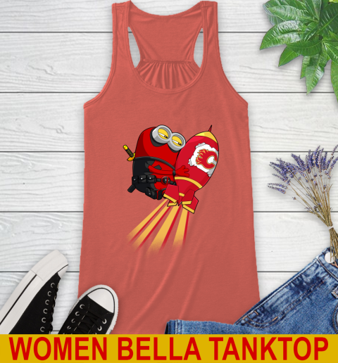 NHL Hockey Calgary Flames Deadpool Minion Marvel Shirt Racerback Tank 3