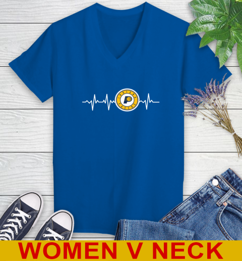 Indiana Pacers NBA Basketball Heart Beat Shirt Women's V-Neck T-Shirt 9