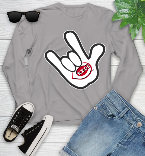 Cincinnati Reds MLB Baseball Mickey Rock Hand Disney Youth Long Sleeve 5