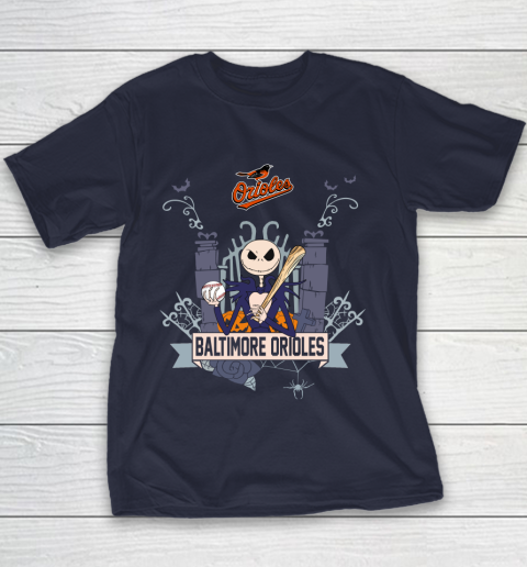 MLB Baltimore Orioles Baseball Jack Skellington Halloween Youth T-Shirt 2