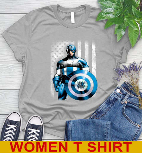 Dallas Mavericks NBA Basketball Captain America Marvel Avengers American Flag Shirt Women's T-Shirt 5