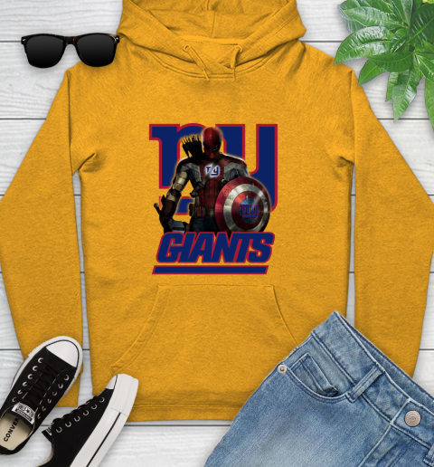 NFL Captain America Thor Spider Man Hawkeye Avengers Endgame Football New York Giants Youth Hoodie 3