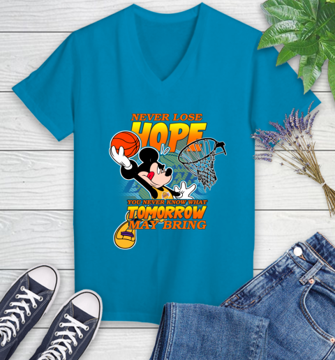 Los Angeles Lakers NBA Basketball Mickey Disney Never Lose Hope Women's V-Neck T-Shirt 7