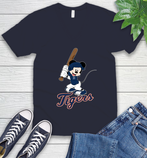 MLB Baseball Detroit Tigers Cheerful Mickey Mouse Shirt V-Neck T-Shirt 3