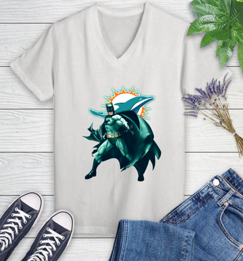 NFL Batman Football Sports Miami Dolphins Women's V-Neck T-Shirt