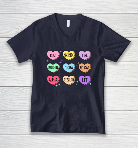 Skibidi Valentine's Day Candy Heart Funny Valentine Rizz V-Neck T-Shirt 2