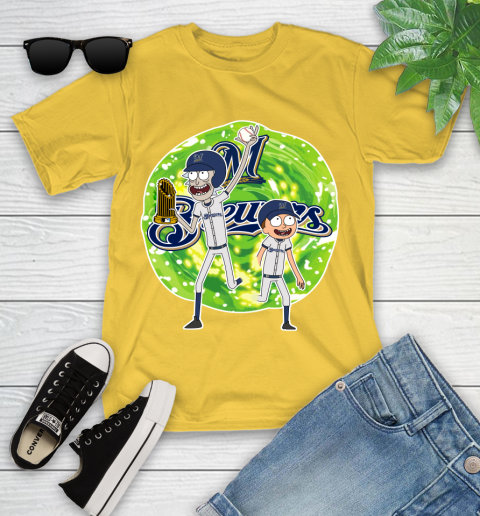 MLB Milwaukee Brewers Rick And Morty Commissioner's Trophy Baseball Sports Youth T-Shirt 8
