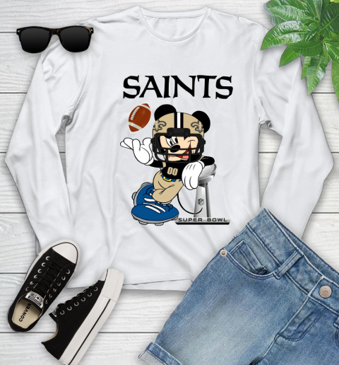 NFL New Orleans Saints Mickey Mouse Disney Super Bowl Football T Shirt Youth Long Sleeve