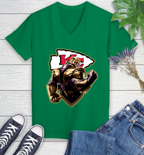 NFL Thanos Avengers Endgame Football Sports Kansas City Chiefs Women's V-Neck T-Shirt 5