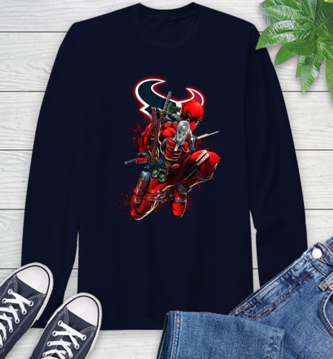 NFL Deadpool Marvel Comics Sports Football Houston Texans Long Sleeve T-Shirt 4