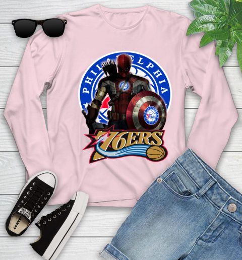 Philadelphia 76ers NBA Basketball Captain America Thor Spider Man Hawkeye Avengers (1) Youth Long Sleeve 10