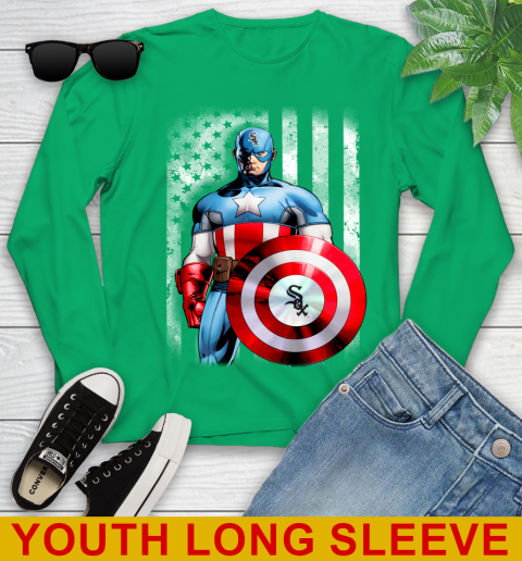 Chicago White Sox MLB Baseball Captain America Marvel Avengers American Flag Shirt Youth Long Sleeve 7