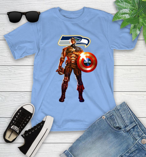 NFL Captain America Marvel Avengers Endgame Football Sports Seattle Seahawks Youth T-Shirt 11