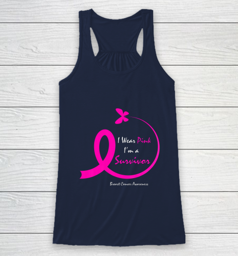 Womens Butterfly I Wear Pink I m A Survivor Breast Cancer Awareness Racerback Tank 8