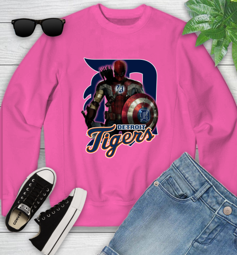MLB Captain America Thor Spider Man Hawkeye Avengers Endgame Baseball Detroit Tigers Youth Sweatshirt 7