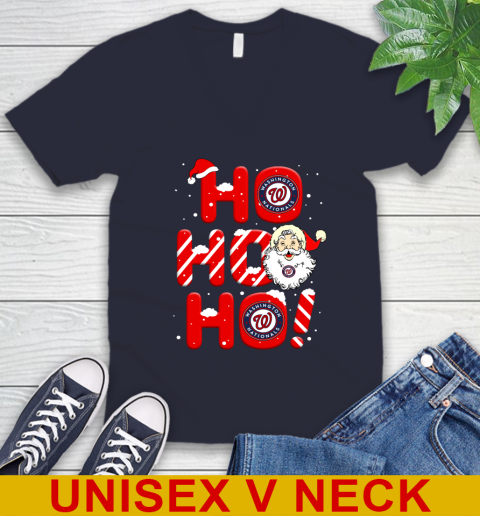 Washington Nationals MLB Baseball Ho Ho Ho Santa Claus Merry Christmas Shirt V-Neck T-Shirt 2